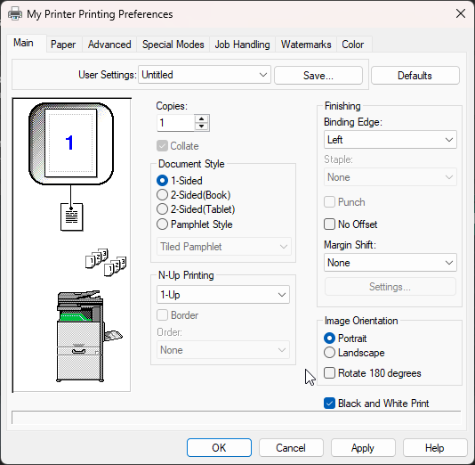 Sharp Knowledge Base | FAQ - Change Printer - Color to Black and White ...